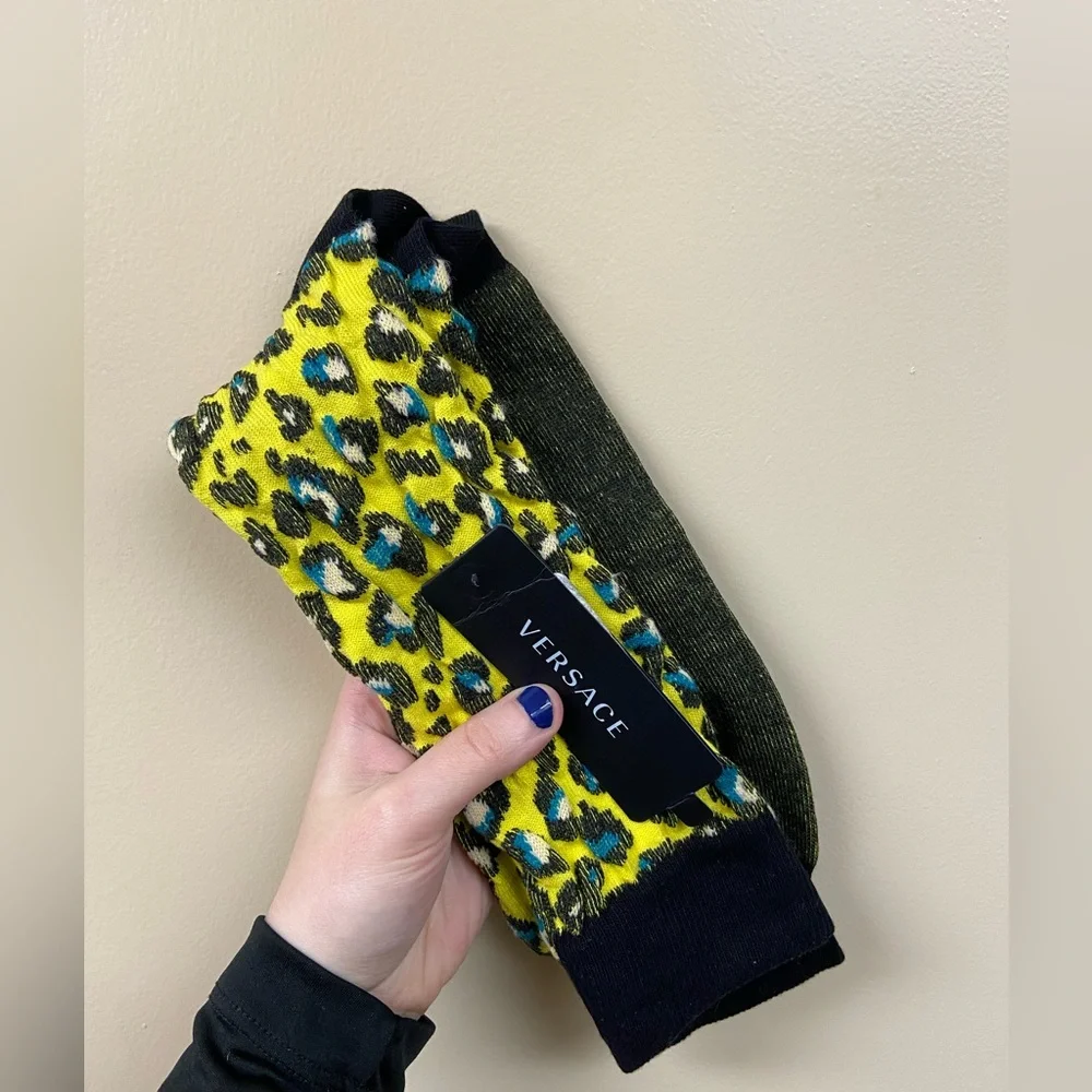Versace Leopard Jacquard Logo Crew Socks